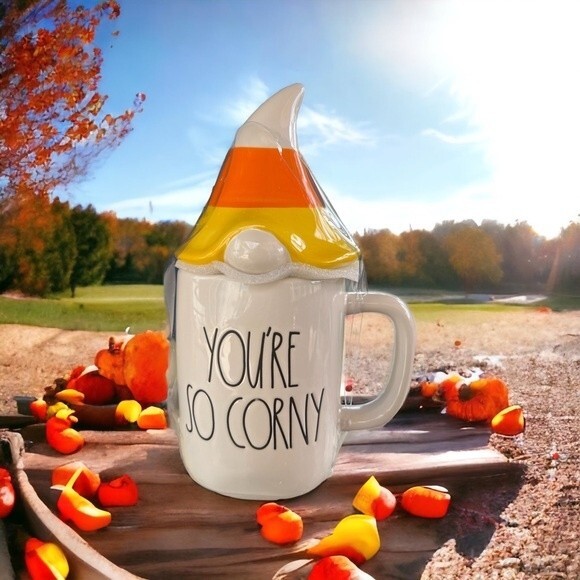 Rae Dunn Candy Corn Gnome You’re So Corny Figural Coffee Mug With Topper. New. - Picture 1 of 4